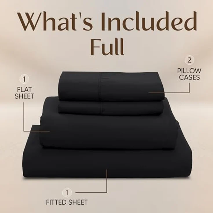 Utopia Bedding Bettwäscheset, 4-teilig, gebürstete Mikrofaser, schrumpft und lichtbeständig, pflegeleicht (Voll, Schwarz) – Bild 3