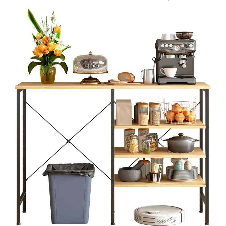 ZUBALIYA Ablagetisch 120 x 40 x 85,5 cm – flexibel montierbare Regale, Metallrahmen mit X-Verstrebung, höhenverstellbare Standfüße, MDF, Metall, Schwarz, Naturfarben – Bild 8