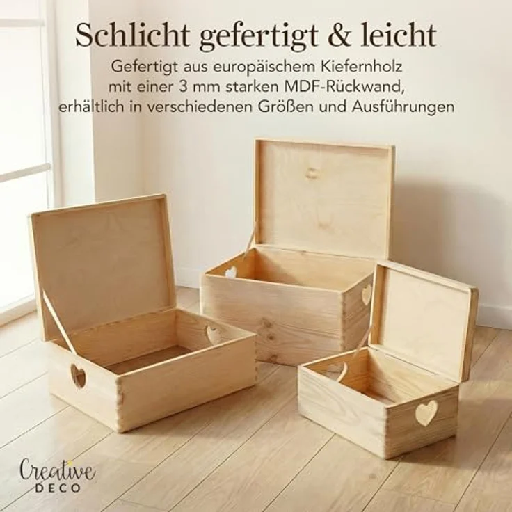 Creative Deco Aufbewahrungsbox Holzkiste mit Deckel Erinnerungsbox Holzbox, herzförmige Griffe – Bild 8