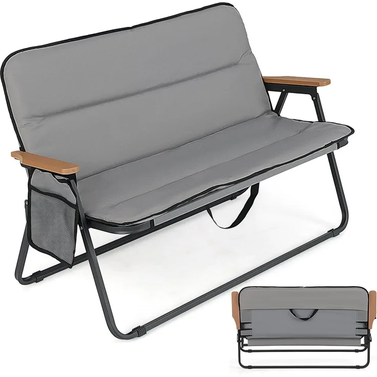 COSTWAY Campingstuhl (1 St), Klappstuhl für 2 Personen, mit Kissen, 111 x 57 x 71 cm