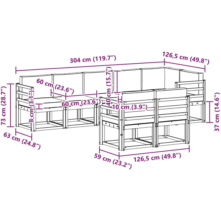 vidaXL Outdoor-Sofagarnitur mit Kissen 8 pcs Natur und Creme 3366553 – Bild 10