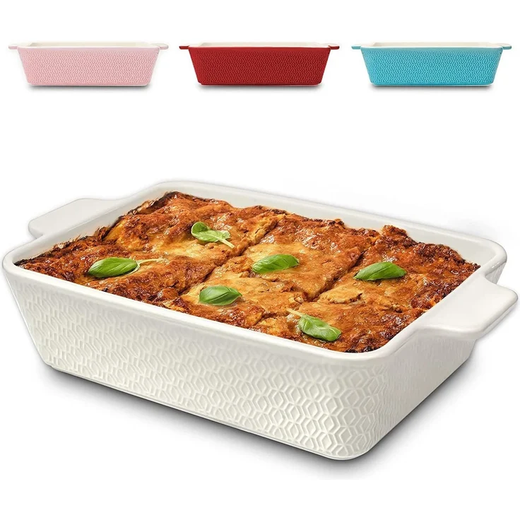 Praknu Auflaufform Auflaufform Groß aus Keramik Weiß, Keramik, (1-St), Für 4 Personen Lasagne, Tiramisu & Auflauf - Hoher Rand - Rechteckig – Bild 5
