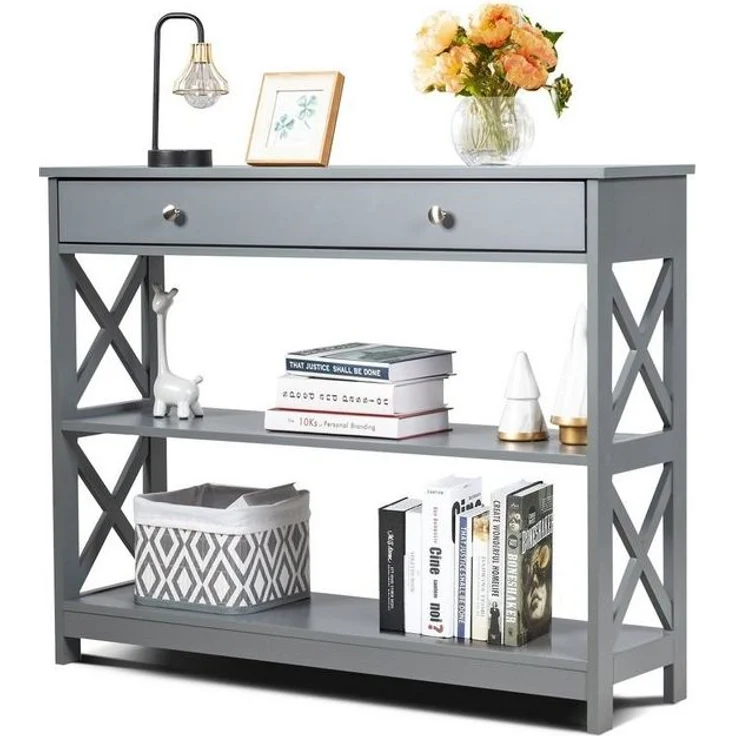 COSTWAY Konsolentisch, 3 Ebenen mit Schublade, Holz, 100 x 30 x 80 cm – Bild 4