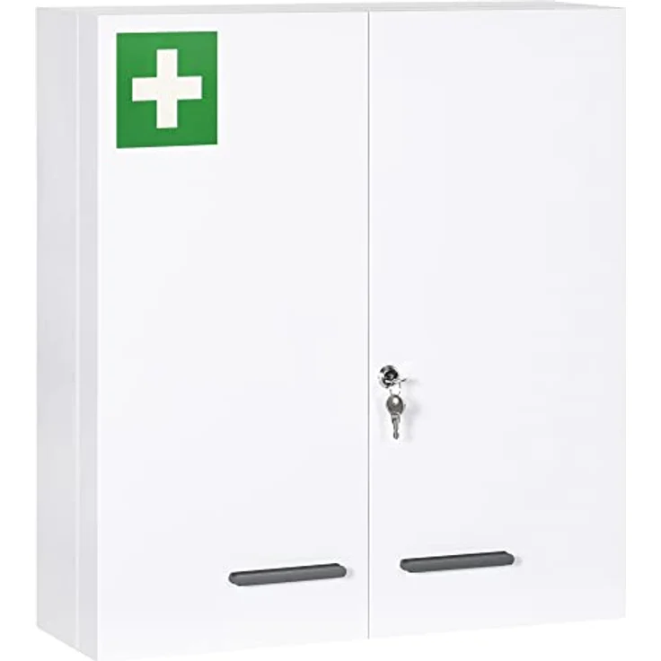Kleankin Medizinschrank 2-türiger Medikamentenschrank mit 6 Einlegeböden (Arzneischrank, 1-St, Apothekerschrank) Stahl, Weiß, 55 x 18 x 60 cm – Bild 2