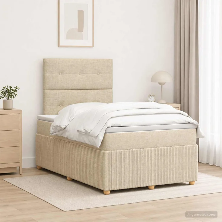 vidaXL Boxspringbett mit Matratze Creme 120 x 190 cm Stoff 3454352 – Bild 1