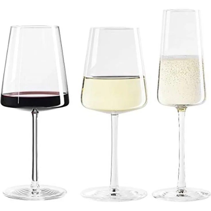 Stölzle Lausitz Power 18er Set, 6x Rotweinkelch 517 ml + 6x Weißweinkelch 402 ml + 6x Sektglas 240ml + Gratis 4er Set EKM Living Edelstahl Trinkhalme