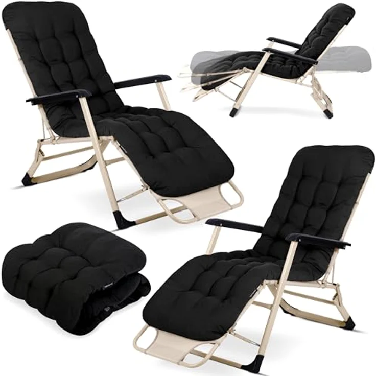 Sofotel Sonnenliege Klappbare Gartenliege Bis 120 kg Liegestuhl mit Kissen und Kopfstütze Schwarz Beige ChillWell Luxury 2 Stück – Bild 2