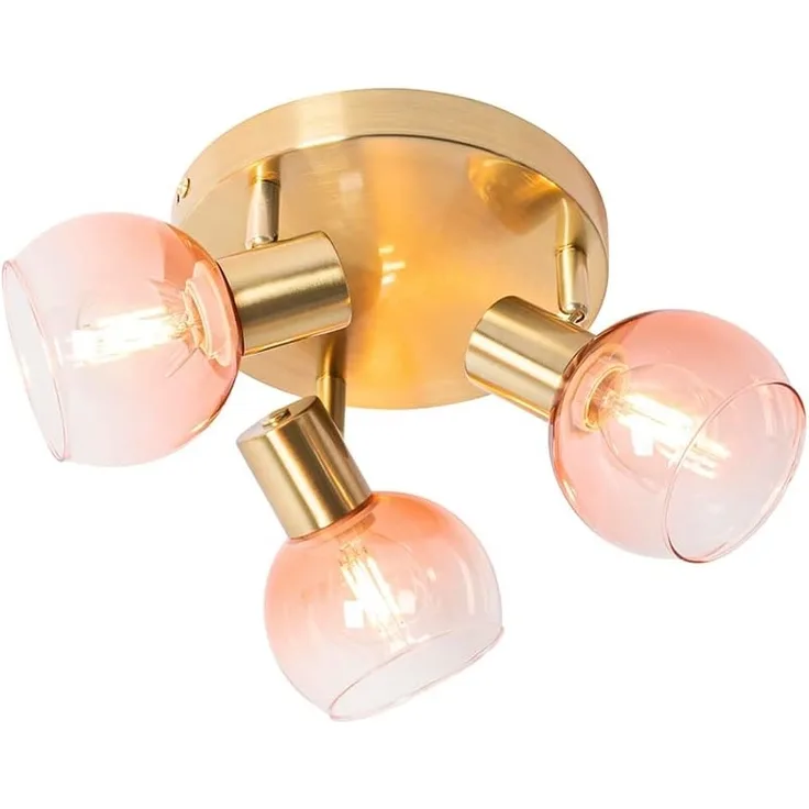 Qazqa LED Aufbaustrahler Vidro, ohne Leuchtmittel, E14, Rosa, Art Deco, Stahl, 3-flammig