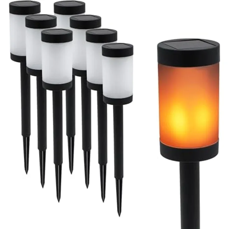 Spetebo LED Solarleuchte Wegeleuchte mit 12 Flammen LED 41x6 cm, Dämmerungssensor, LED fest integriert, orange, realistischer Flammeneffekt, 8er Set Solar Wegeleuchte