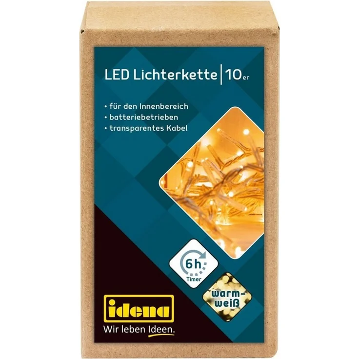 Idena LED-Lichterkette Idena 8582065 - LED Lichterkette mit 10 LEDs in Warmweiß, mit 6 Stunde – Bild 1