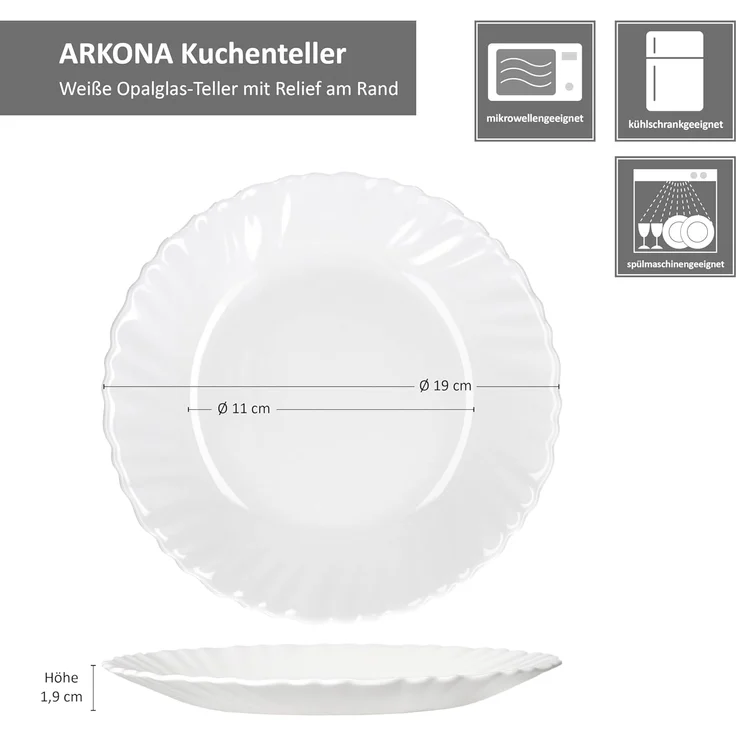MamboCat Frühstücksteller 6x Kuchenteller Arkona Opalglas 19cm weiß Frühstücks-Teller – Bild 6