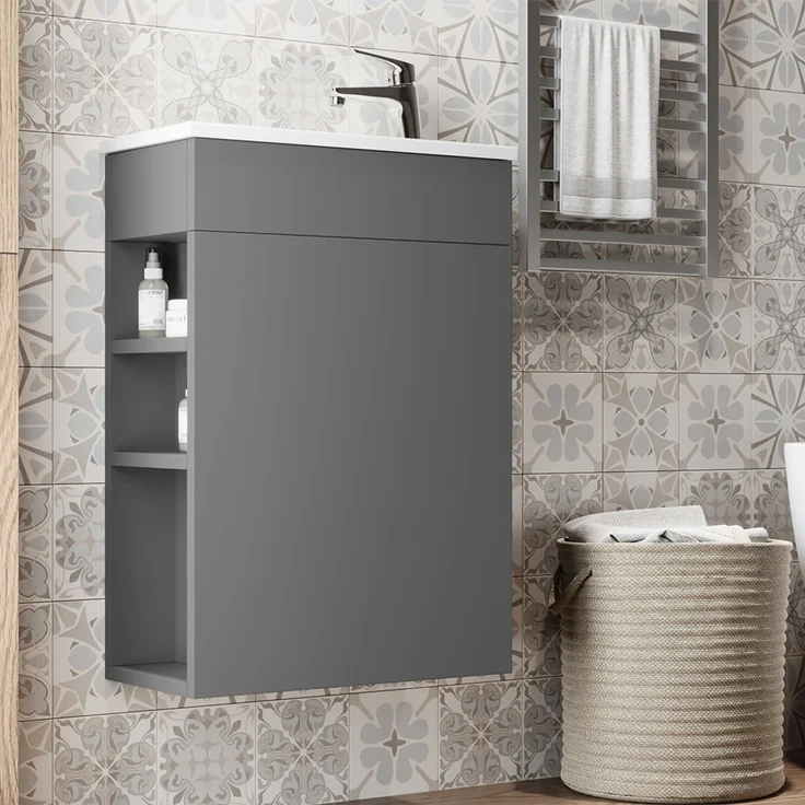 Küchenunterschrank R-Line Goldkraft Eiche/Weiß 50 cm Arbeitsplatte Marmor Vicco – Bild 4