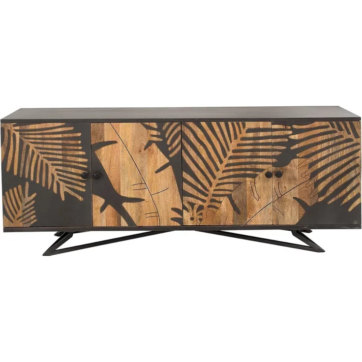 riess-ambiente Sideboard TROPICAL 160cm natur / grau, Massivholz · Florales Design · Handarbeit · Wohnzimmer