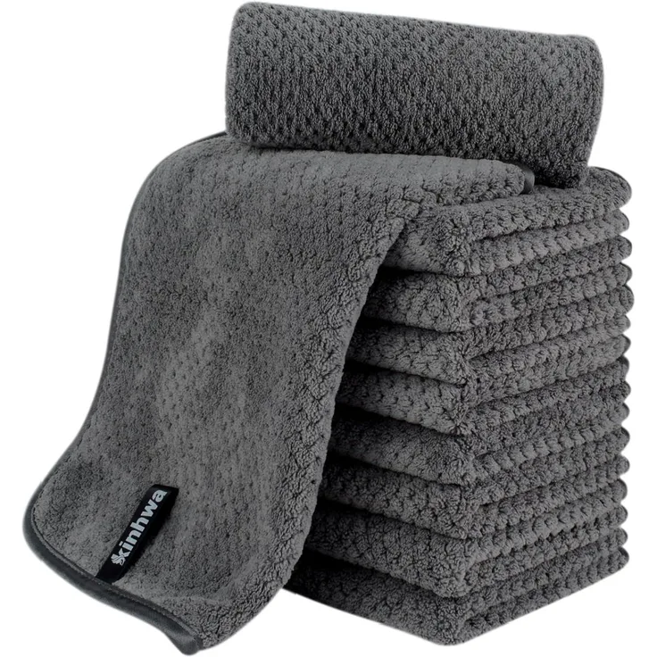 10er Pack Mikrofaser Gästehandtücher 30x50cm Saugfähig Dunkelgrau