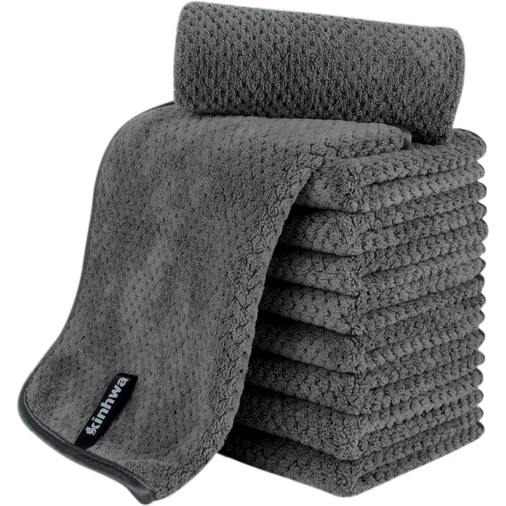 10er Pack Mikrofaser Gästehandtücher 30x50cm Saugfähig Dunkelgrau – Bild 1