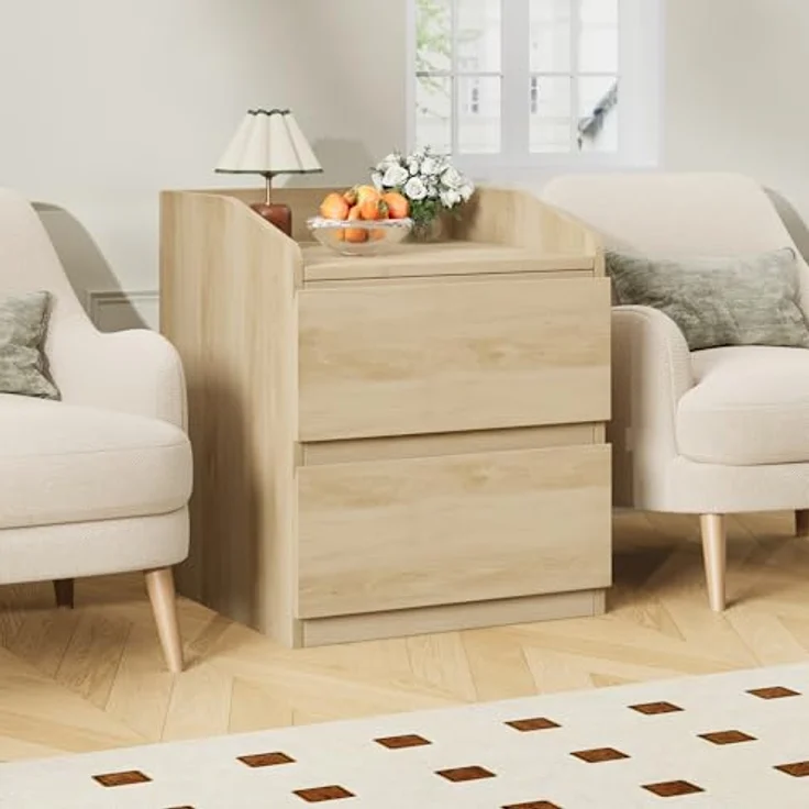 GarveeHome Nachttisch Mit 2 Schubladen, Moderner Beistelltisch, Nachttisch Aus Hellem Holz, Griffloses Design, Aufbewahrungsmöbel Für Das Schlafzimmer Und Das Wohnzimmer – Bild 8