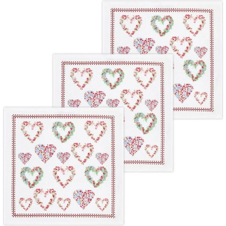 Kracht Geschirrtuch Blumenherzen, (Set, 3-tlg, Set), 3er Pack Frottee Küchenhandtücher (3 Stück), ca. 50x50cm Baumwolle – Bild 3