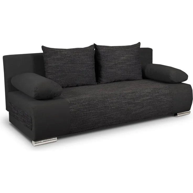 Schlafsofa Naki - Sofa mit Schlaffunktion und Bettkasten, Bettsofa, Couch (Schwarz + Schwarz (Alova 04 + Berlin 02))