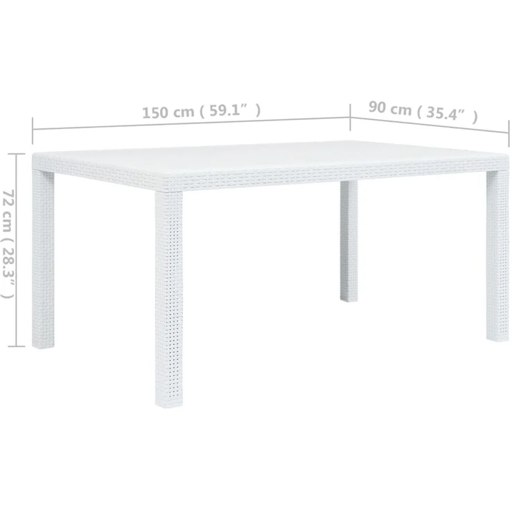 Gartentisch, Balkontisch, Beistelltisch Weiß 150 x 90 x 72 cm Kunststoff Rattan-Optik – Bild 5
