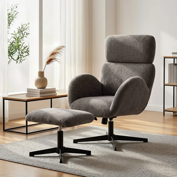MELAYR, Drehbarer Sessel mit Fußhocker, 71 x 70 x 108 cm, Grau – Bild 4
