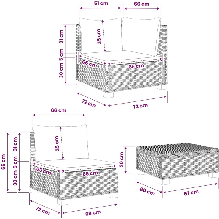 vidaXL 6 Stk. Rattan Lounge Set mit Kissen GENDT Naturrattan Kubu Grau 3429855 – Bild 11
