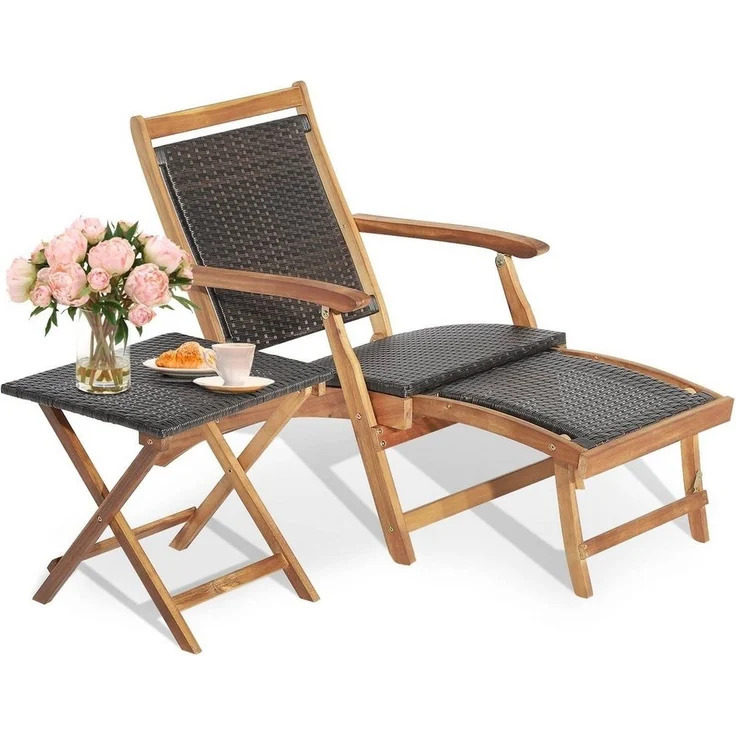 COSTWAY Gartenliege, klappbar, rattan mit Tisch&Fußstütze, 5-fach verstellbar – Bild 5