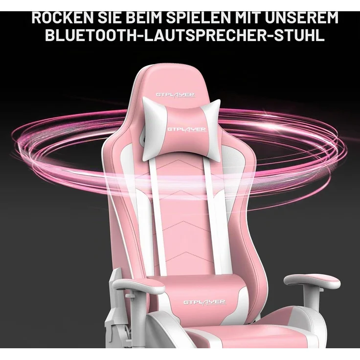 GTPLAYER Gaming Stuhl Gamer Stuhl mit Fußstütze Bluetooth Lautsprecher Ergonomischer Bürostuhl Computerstuhl Schreibtischstuhl PC Stuhl mit verstellbare Rückenlehne 150 kg Belastbarkeit pink – Bild 8