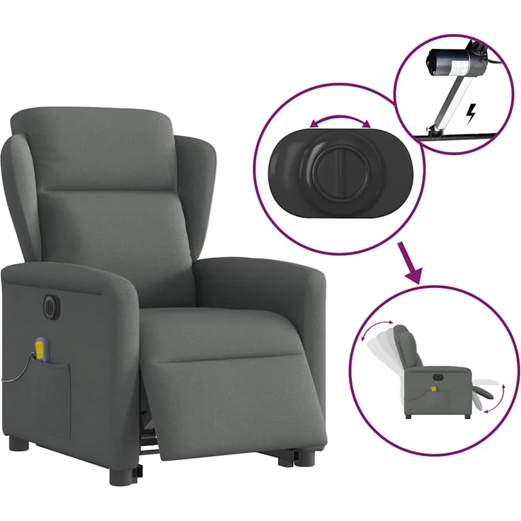 vidaXL Elektrischer Massagesessel mit Aufstehhilfe Dunkelgrau Stoff 3303165 – Bild 8