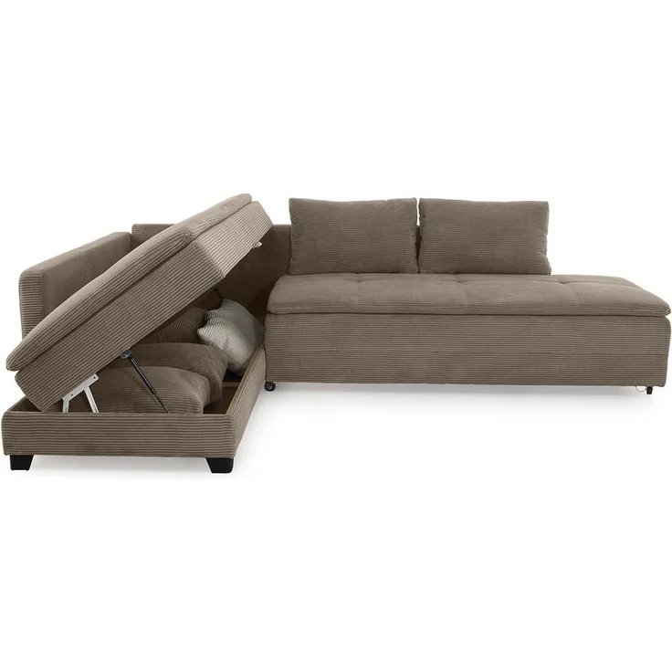 Ecksofa-Dauerschläfer Doppelbett Federkern Bettkasten Couch in Cord Braun Taupe – Bild 7