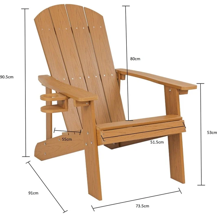 NJLyuhome Gartenstuhl Allwetter-Adirondack-Stuhl mit Getränkehalter & Ablagefach (1 St), Aus wetterfestem HIPS, pflegeleicht für Terrasse, Garten & Balkon – Bild 2