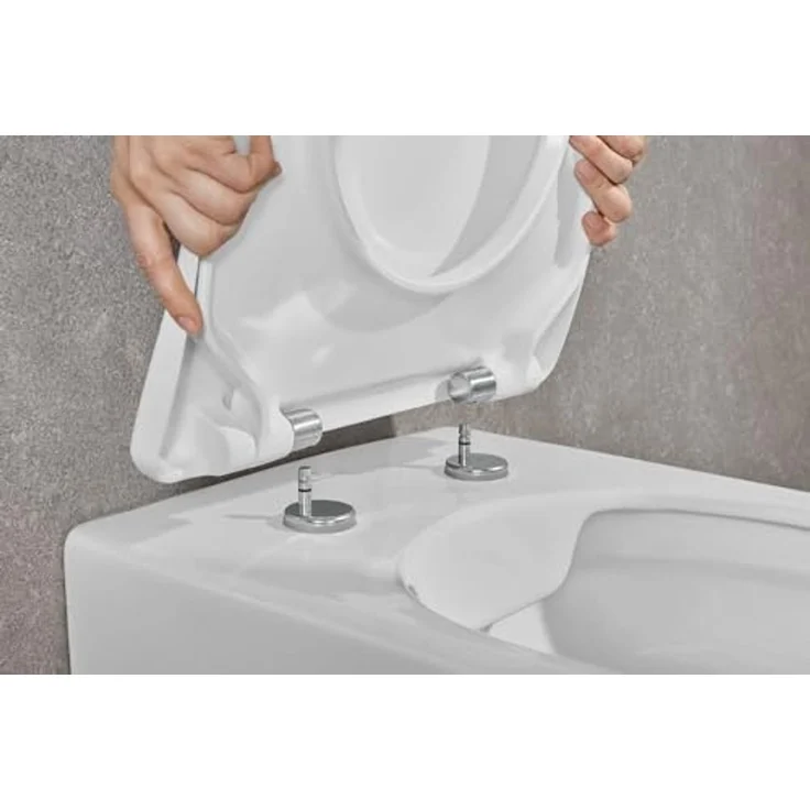 Villeroy & Boch Subway 2.0 WC-Sitz SlimSeat, Toilettendeckel mit Absenkautomatik, abnehmbarer Toilettensitz aus bruchsicherem Duroplast, Klodeckel Original Ersatzteil, D-Form, Pergamon, glänzend – Bild 4