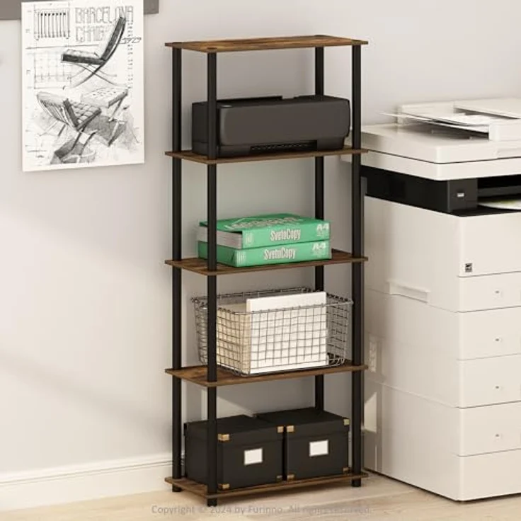 Furinno Turn-N-Tube 5-stufiges Mehrzweckregal mit Rundes PVC-Rohr, Bernsteinkiefer/Schwarz – Bild 3