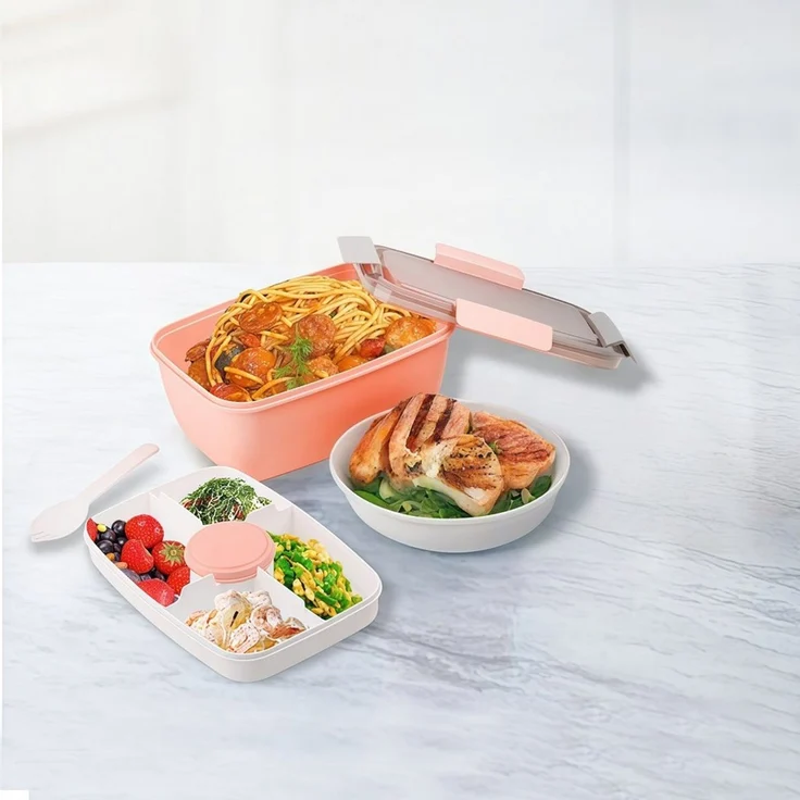 FOUORTUNATE-BEE Lunchbox Lunchbox 2000 ml für Kinder und Erwachsene, auslaufsicher mit Fächern, Ideal für Schule, Picknick oder Salate – praktische Bento-Box – Bild 3