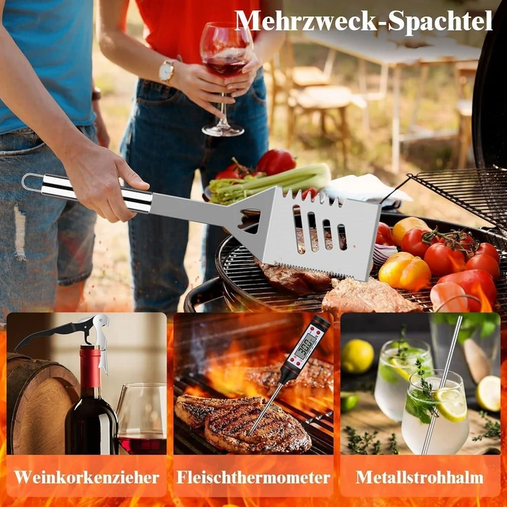 LuxusKollektion Grillbesteck-Set Grill Zubehör Grillbesteckset aus Edelstahl 38tlg , Silber – Bild 3