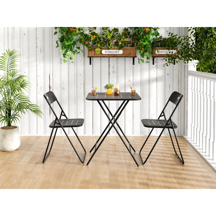 JARDJ Dreiteiliges, faltbares Bistro-Set für den Außenbereich, E-Beschichtung, 2 Stühle und 1 Tisch, wetterbeständiges Set für Terrasse und Garten, Schwarz – Bild 1