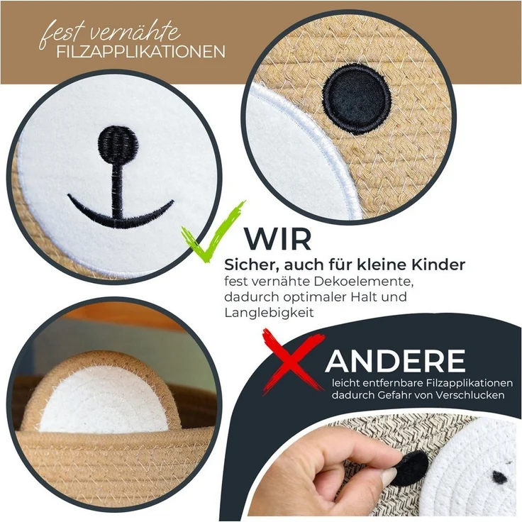 HMF Aufbewahrungskorb Aufbewahrungskorb mit versteckten Griffen, Korb für Kinderzimmer aus Baumwolle, Bär, Honig – Bild 3