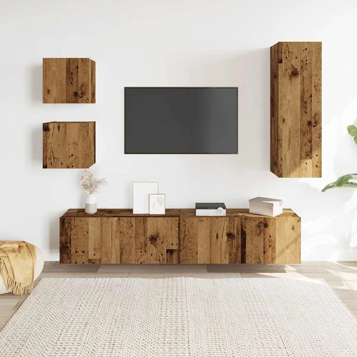 vidaXL 5-tlg. TV-Schrank-Set Wandmontage Altholz-Optik Holzwerkstoff 3328997 – Bild 2