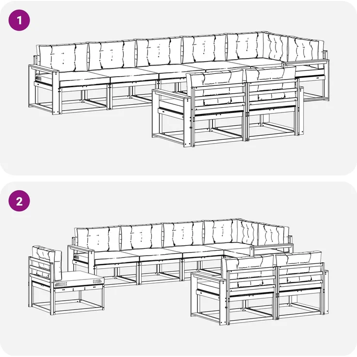 vidaXL Outdoor-Sofagarnitur 6 stk. 8-Sitzer Weiß und Hellgrau 3386625 – Bild 7