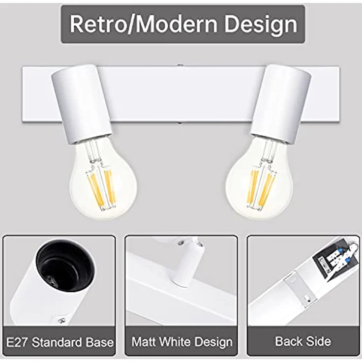 Dehobo Deckenlampe E27 Weiß, Deckenleuchte 2 Flammig, LED Decken Strahler Modern, Retro deckenleuchten Lampe e27 für Schlafzimmer Wohnzimmer Korridor Küche, Nein Leuchtmittel, Max. 60W – Bild 7