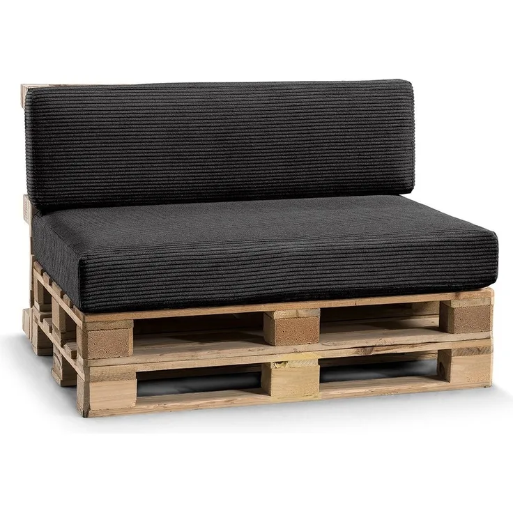 Gutekissen, Palettenkissen, Gartensofakissen, Sitzkissen, Rückenlehne gefüllt mit Poulirette-Schaum, viele Farben und Größen PFL (Set (Sitzkissen 120x80 +Rückenlehne 120x40), Schwarz)