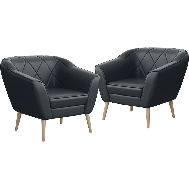 MEBLINI Sessel-Set GISELA 1+1 - Dunkelgrau Kunstleder - für Wohnzimmer - Mini Lounge für zwei Personen - Sitzgarnitur - Polstergarnitur – Bild 1
