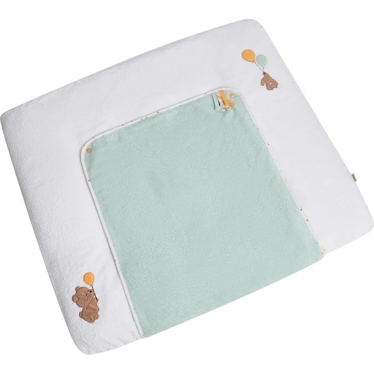 Sterntaler Wickelauflagenbezug Bär Bo, Wickelauflage, saugfähige Baumwolle, abtrennbares wasserundurchlässiges Frottee, süße Stickereien, auch als Wickelunterlage für unterwegs, 80×90×0,5 cm, mintgrün