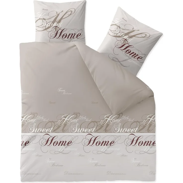 CelinaTex Touchme Biber Bettwäsche 200x200 cm 3teilig Baumwolle Bettbezug Sarah Wörter beige braun weiß
