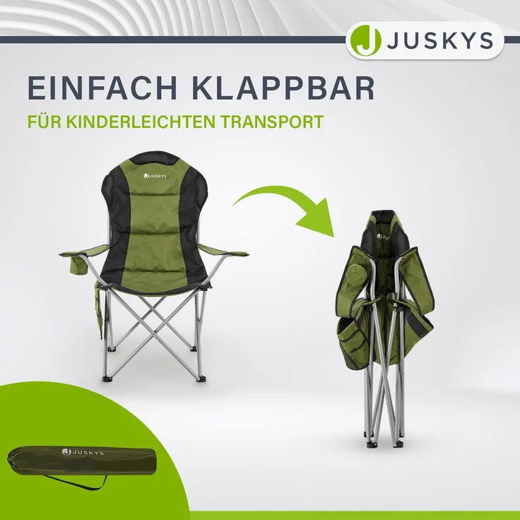 Juskys Campingstuhl Lido mit Getränkehalter & Tasche - Camping Klappstuhl gepolstert - Faltstuhl Angelstuhl Strandstuhl Chair - Stuhl Grün – Bild 6