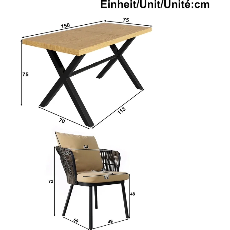 LVHOM Garten-Sitzgruppe für 6 Personen, Gartenmöbel Set inklusive Gartentisch & 6 Rattan-Sessel, Aluminium-Rahmen, Skandinavisches Design – Bild 6