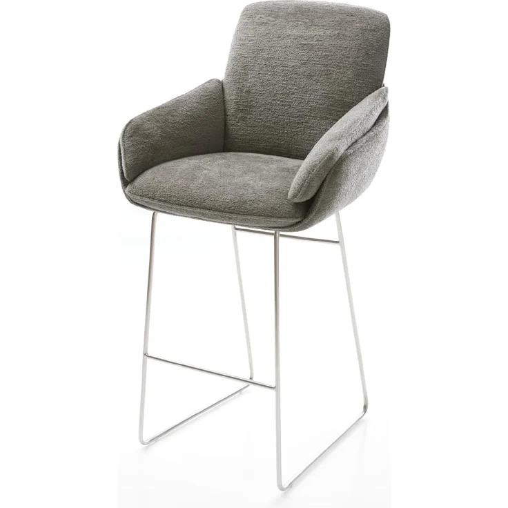 Barstuhl Luan-Flex Bouclé Soft Schlamm Kufengestell Edelstahl Silberfarben – Bild 2