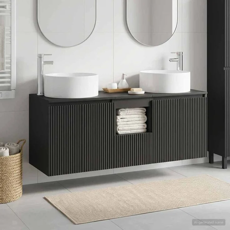 vidaXL Badezimmerschrank-Set 3 stk. Schwarz 129 x 44,5 x 80 cm 3405738 – Bild 1
