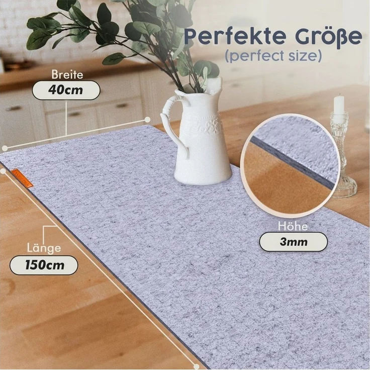 wortek Tischläufer Filz Tischläufer 150 x 40 cm – Filz Tischdecke, waschbare Filzläufer, Skandinavische Tischdeko, Tisch Filzläufer – Bild 2