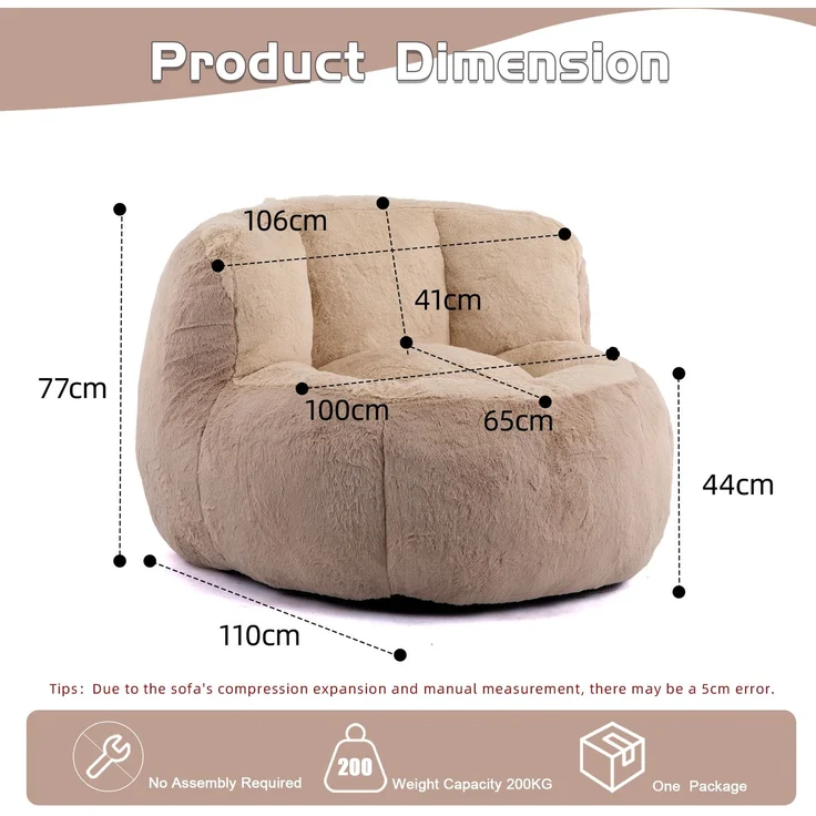 Sitzsack-Sofa 106cm×110cm×77cm in Multicolor – weicher Kunstfell-Bezug, mit Griff und rutschfester Unterseite – Bild 6