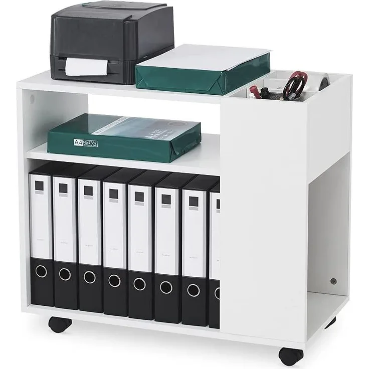 Meerveil Aktenschrank, Büroschrank mit Verstellbaren Trennwänden und Universalrädern Modern Einfach für Büro Arbeitszimmer Wohnzimmer, Weiß (70 x 36 x 60 cm)